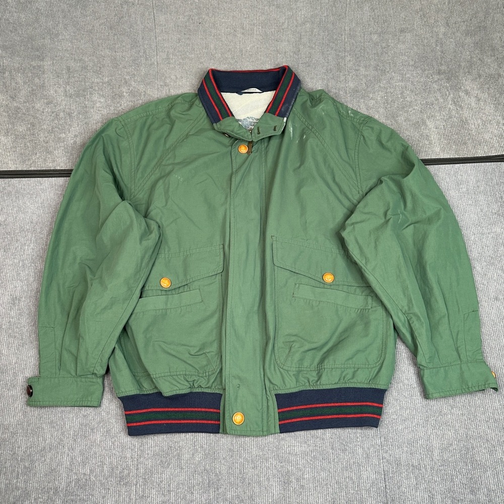 Vintage Burberrys Harrington Bomber Jacket Green Striped Trim Made in Spain